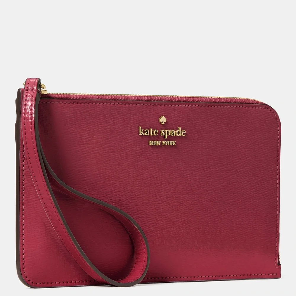 NWT Kate Spade Lucy Medium L-Zip Wristlet in Textured Patent Leather Red Jam - Picture 2 of 7